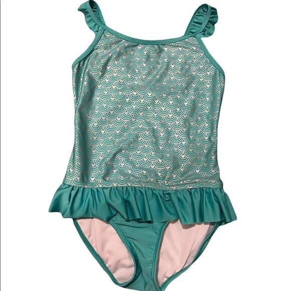 Cat & Jack Girls Turquoise Shimmermaid One Piece Swimsuit L (10/12) - Picture 2 of 6